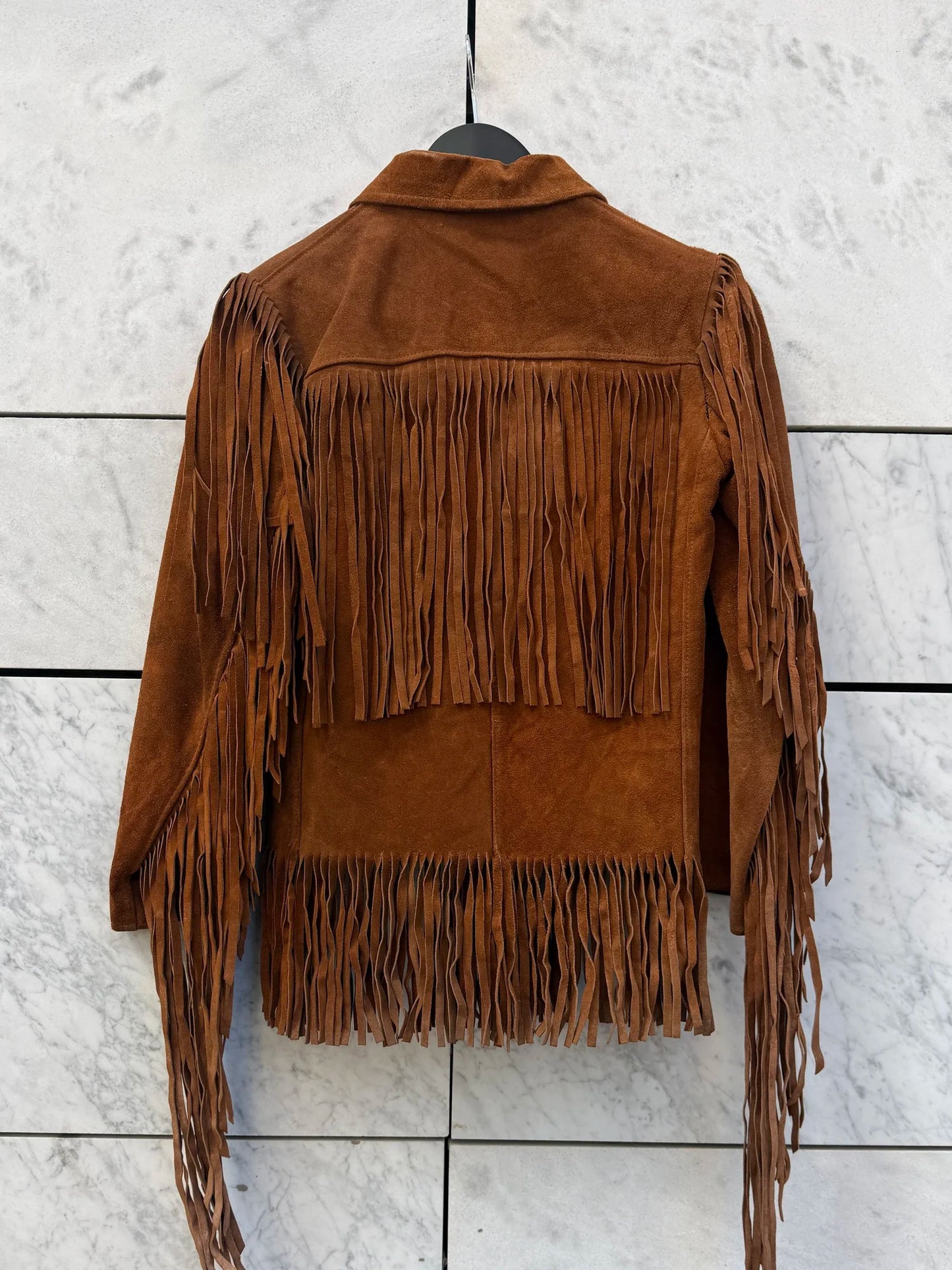 Jakke semsket cognac med frynser