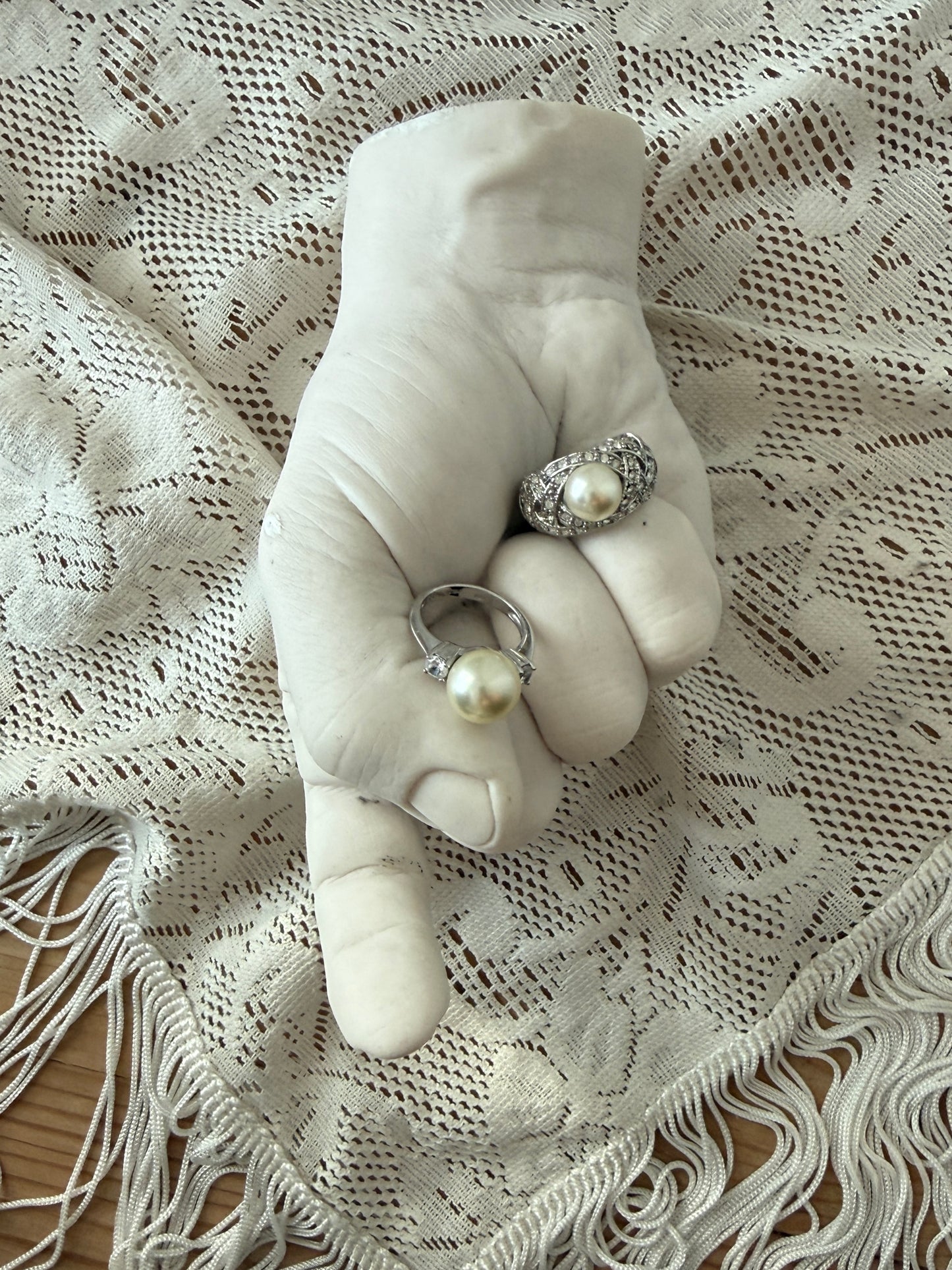 Sølv ring perle med strass