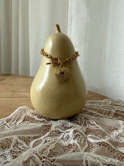 Armbånd lenke gullhjerte med strass