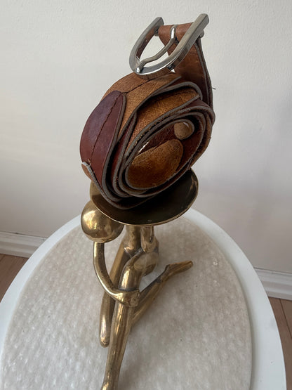 Belte skinn tofarget brun/cognac
