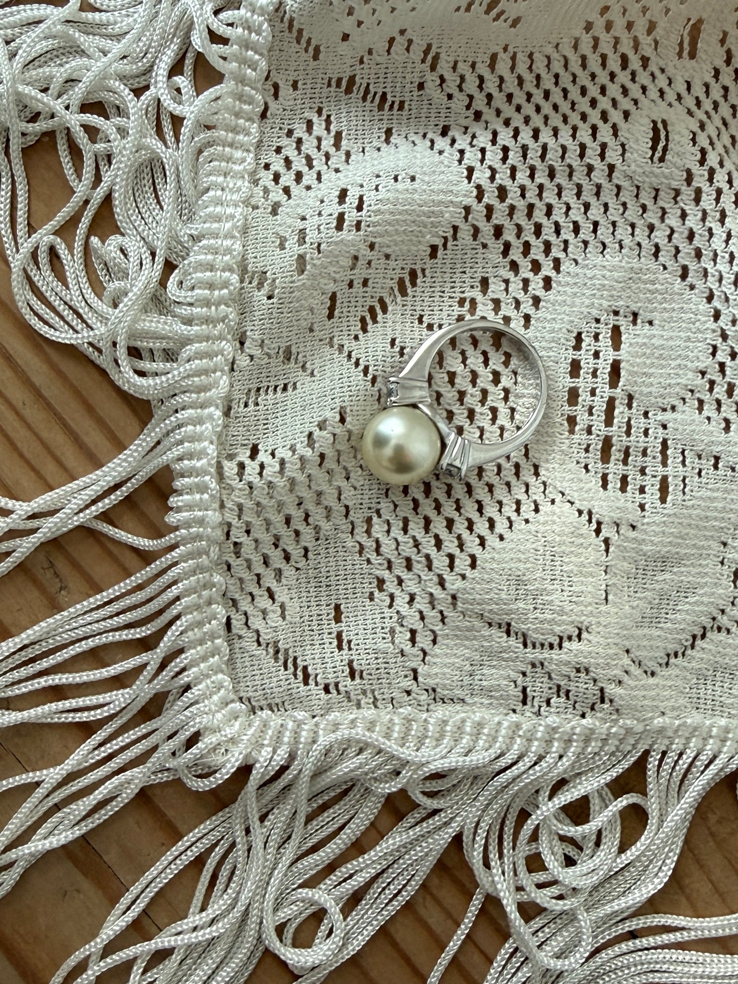 Sølv ring perle/diamanter