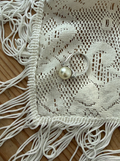 Sølv ring perle/diamanter