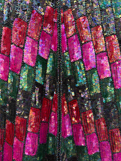 Jakke paljetter sort/grønn/rosa/rød