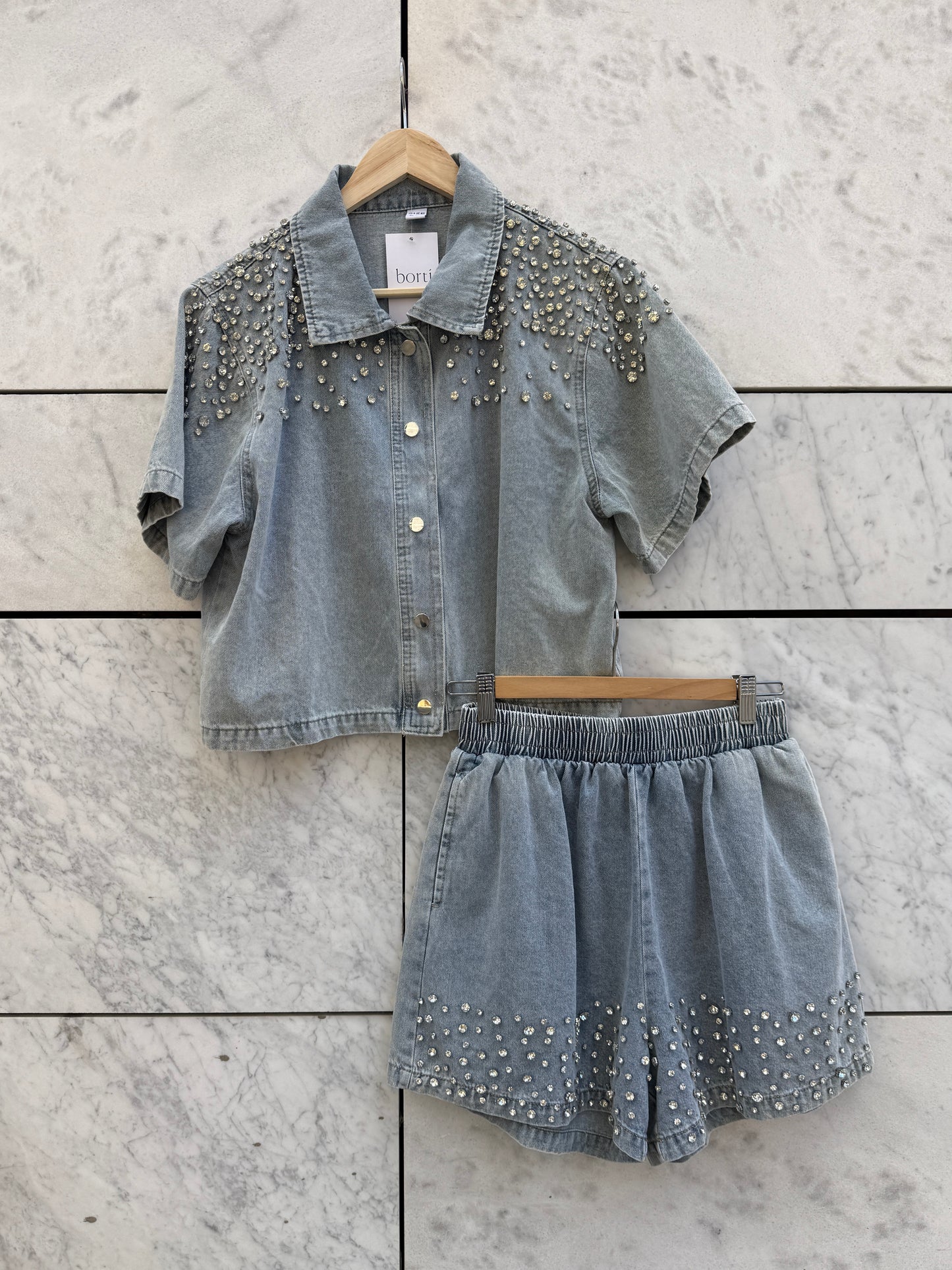 Sett shorts + topp denim