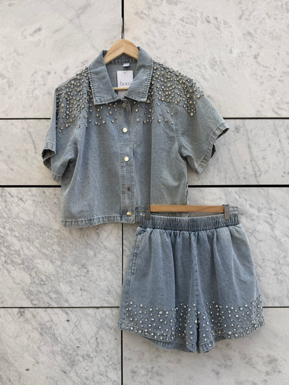 Sett shorts + topp denim