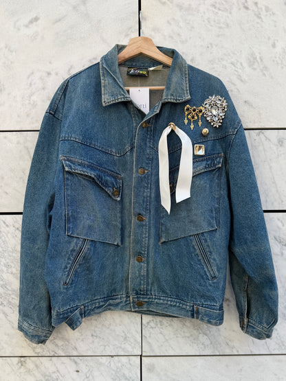 Jakke denim vid silhuett med bling