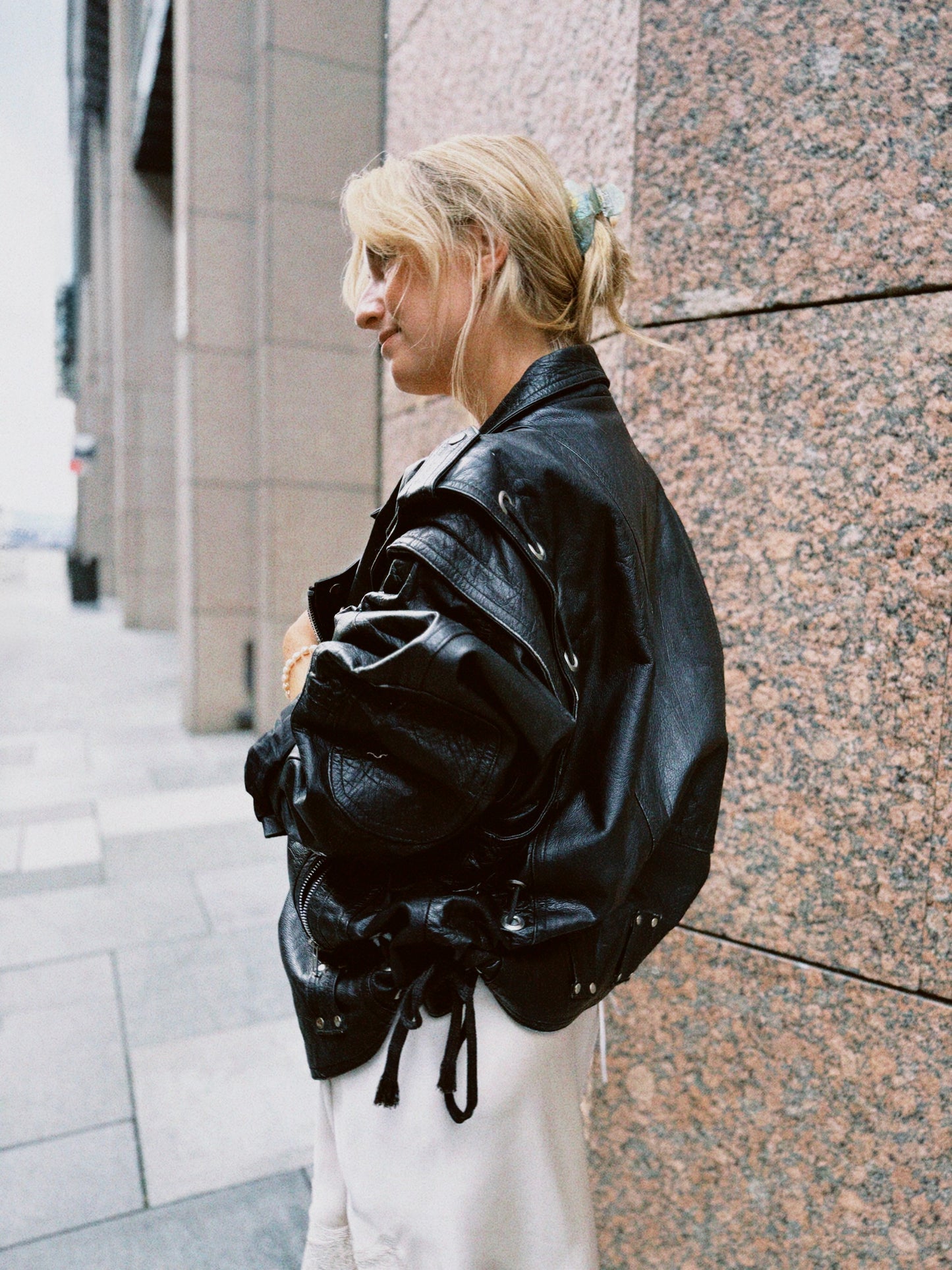 Jakke skinn biker sort
