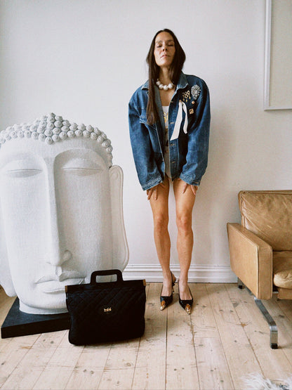 Jakke denim vid silhuett med bling