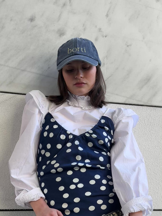 Borti caps "vintage" mørk blå/gul logo